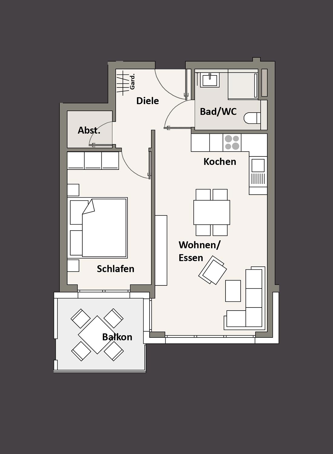 Grundriss 2,5-Zimmer-Wohnung, Vista 47